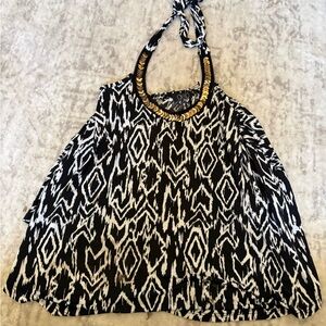 Deb Black and White Geometric Halter Top